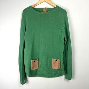 Boden Green Knit Wool‎ Blend Sweater Contrast Pockets sz 14 St. Patrick's Cozy